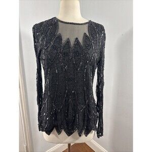 Vtg Stenay‎ Top Womens Small Black Beaded Grunge Goth Y2K Whimsigoth Blouse